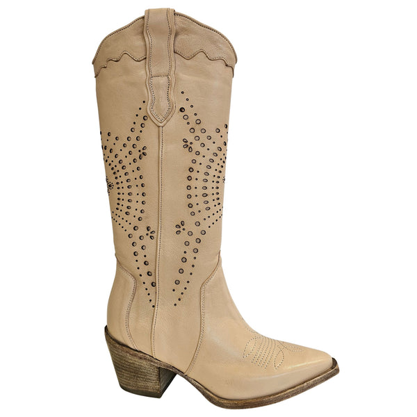 CURIOSITÉ, Cowboystiefel mit Lochmuster in Beige