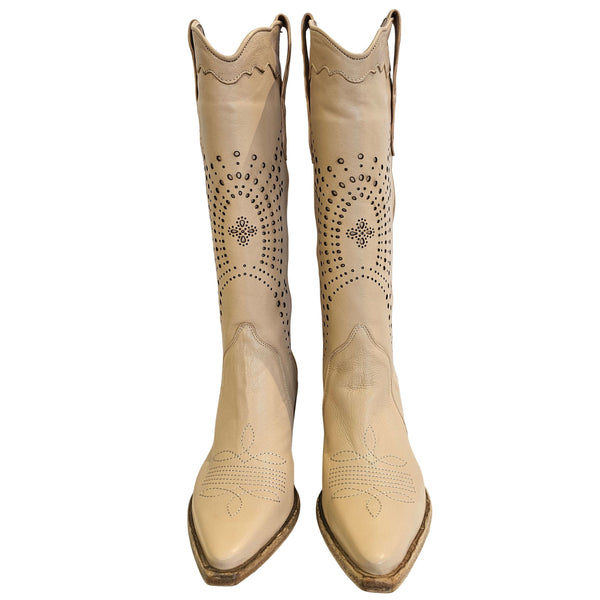 CURIOSITÉ, Cowboystiefel mit Lochmuster in Beige