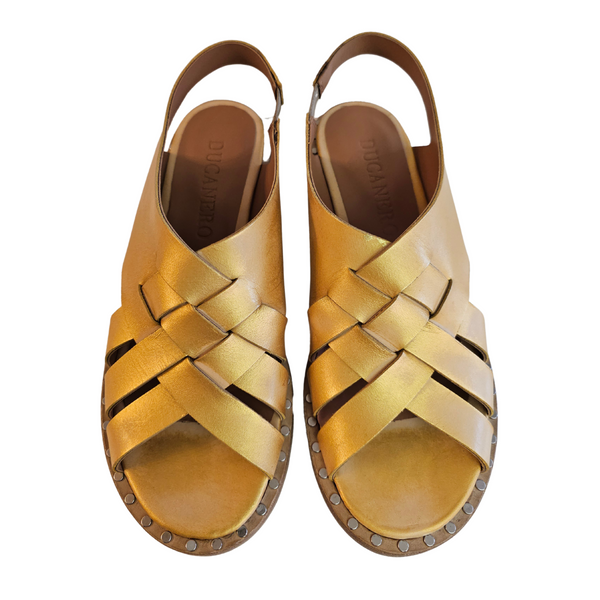 Ducanero, flache Sandale im Gold-Vintage Look