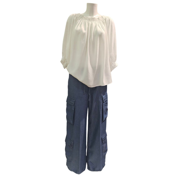 European Culture, weiße Bluse mit 3/4 Arm