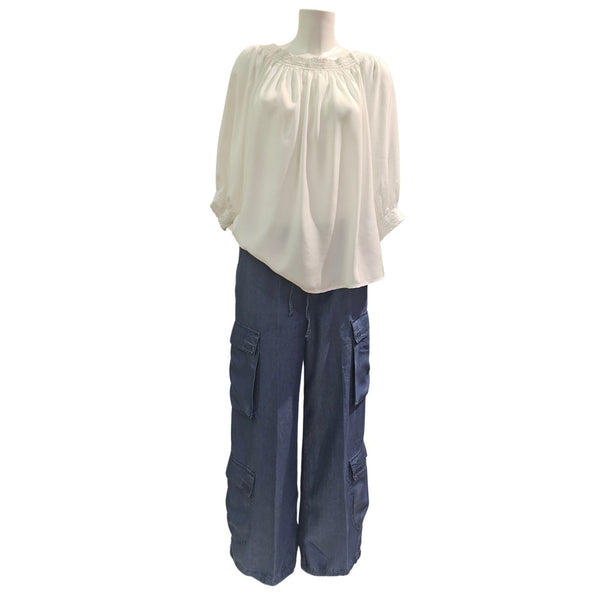 European Culture, weiße Bluse mit 3/4 Arm