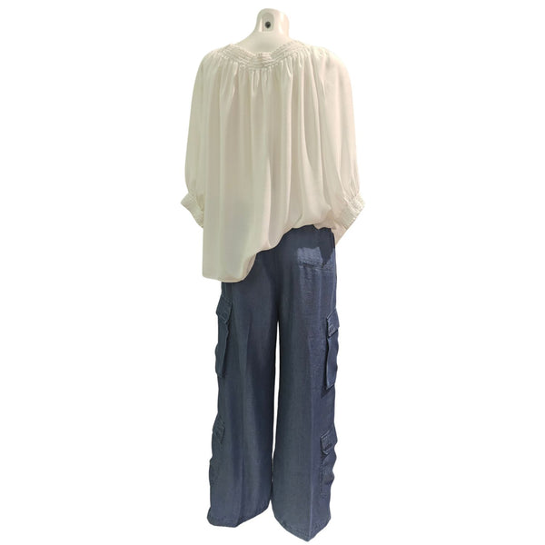 European Culture, weiße Bluse mit 3/4 Arm