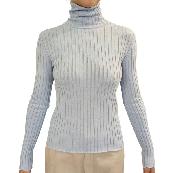 European Culture, gerippter Rollkragenpullover in Hellblau