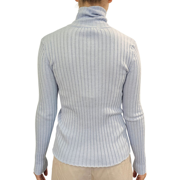 European Culture, gerippter Rollkragenpullover in Hellblau