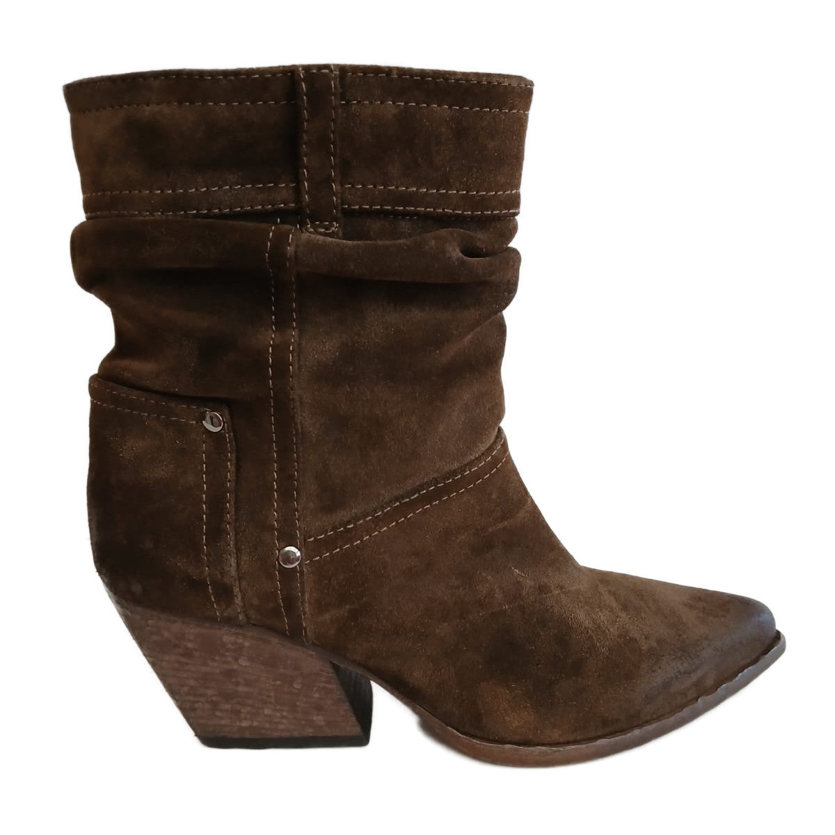 Elena Iachi, ausgefallene Stiefelette in Braun-Grün