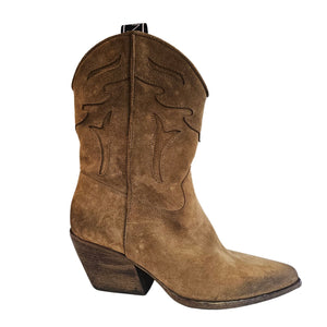 Elena Iachi, Cowboystiefel in warmen Curry mit Goldglanz