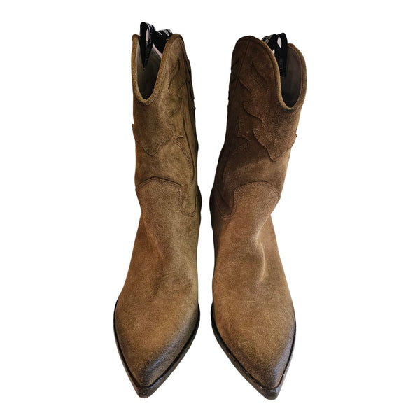 Elena Iachi, Cowboystiefel in warmen Curry mit Goldglanz