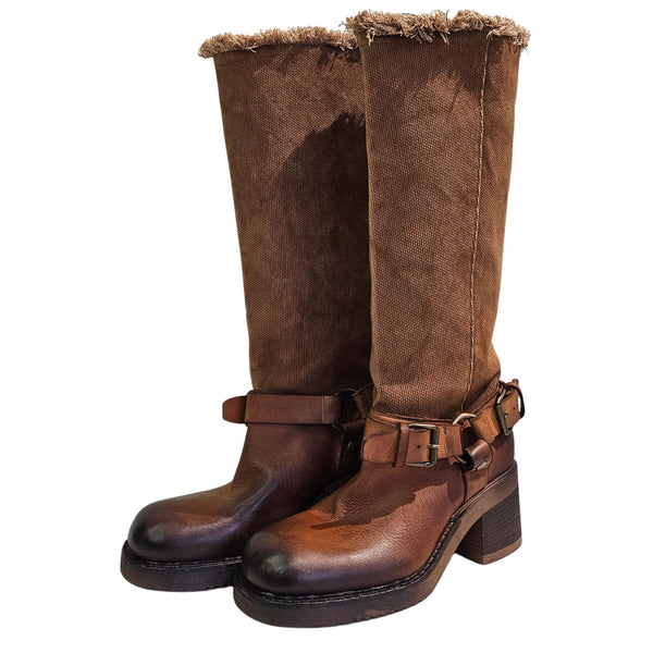 Elena Iachi, Biker Langschaftstiefel in Cognac