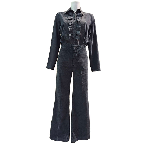 European Culture, Samthose mit Schlag in Schwarz