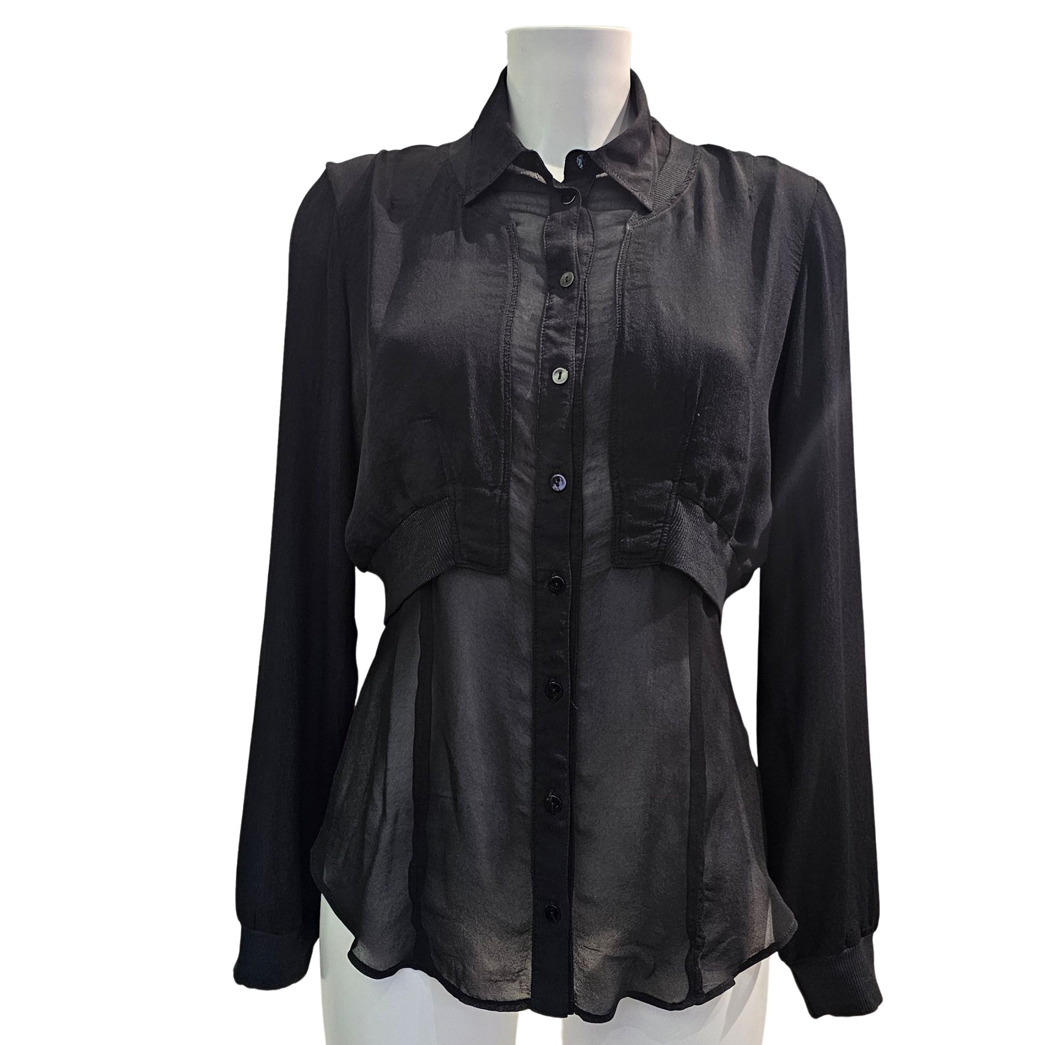 European Culture, Schwarze semitransparente Bluse mit Kragen