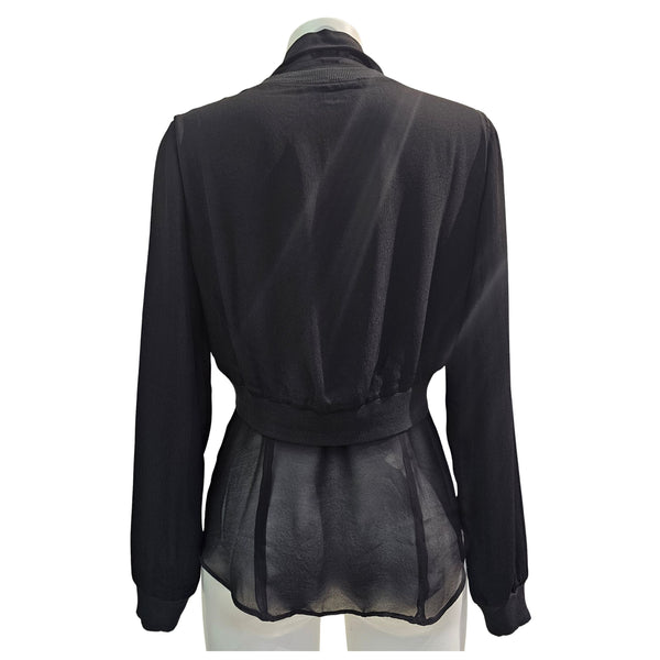 European Culture, Schwarze semitransparente Bluse mit Kragen