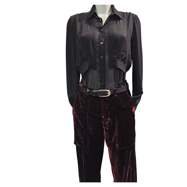 European Culture, Schwarze semitransparente Bluse mit Kragen