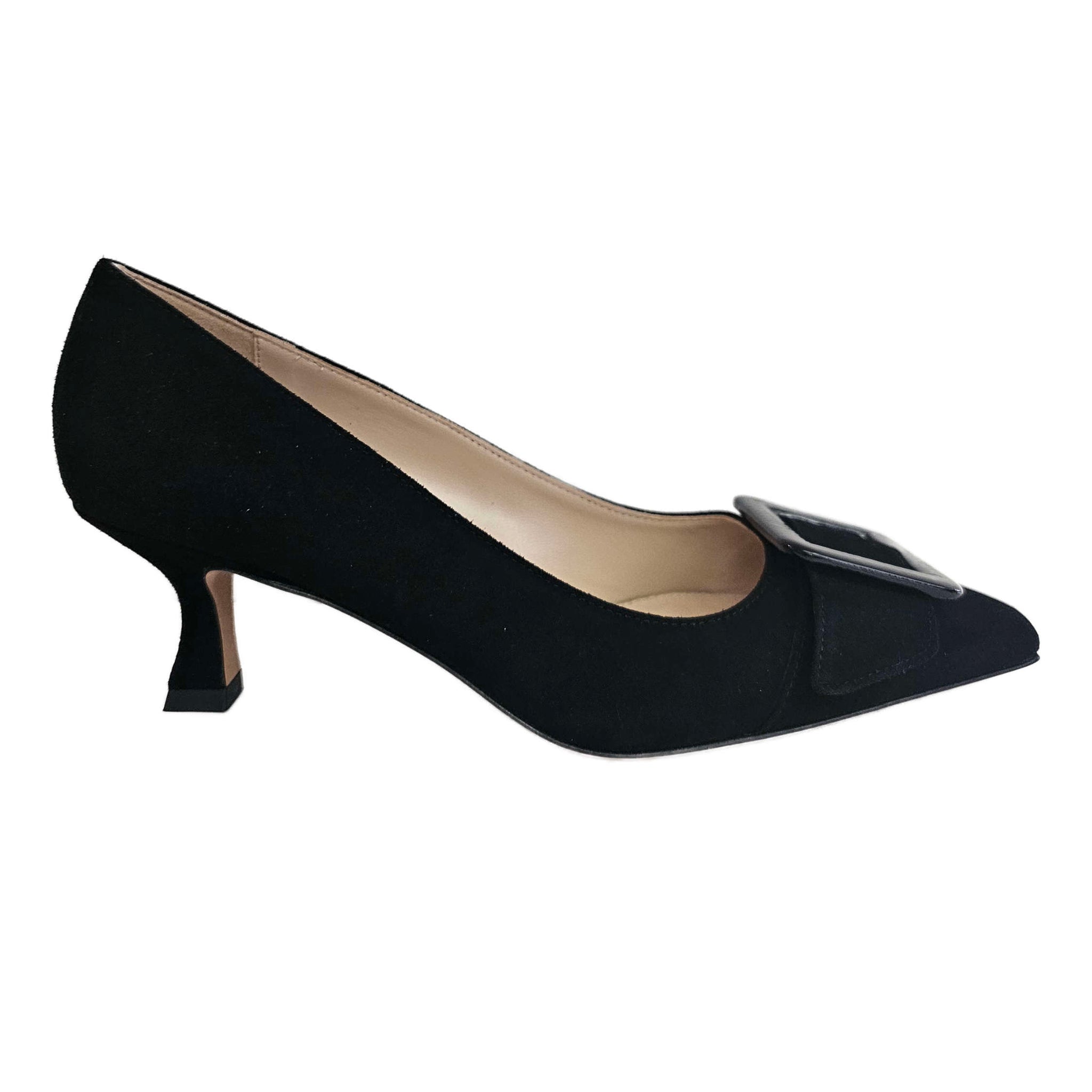Fabio Rusconi, schwarzer Wildleder-Pumps mit Schnalle