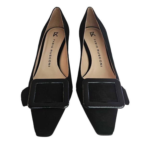 Fabio Rusconi, schwarzer Wildleder-Pumps mit Schnalle