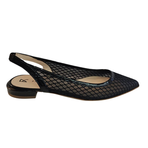 Fabio Rusconi, flacher Lackleder-Sling in Schwarz mit Mesh