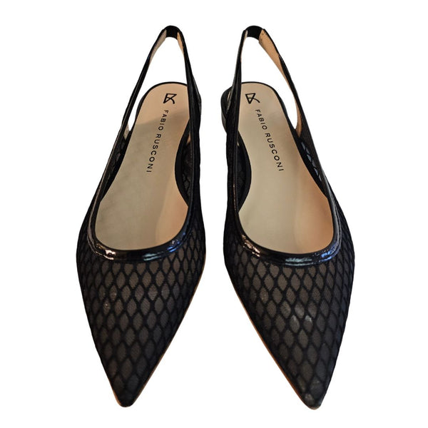 Fabio Rusconi, flacher Lackleder-Sling in Schwarz mit Mesh