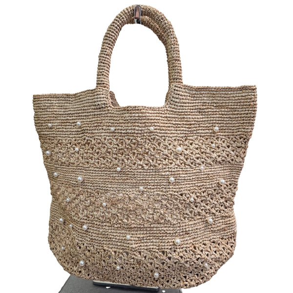 GAIMO, Raffia-Tasche in Natur mit Perlen