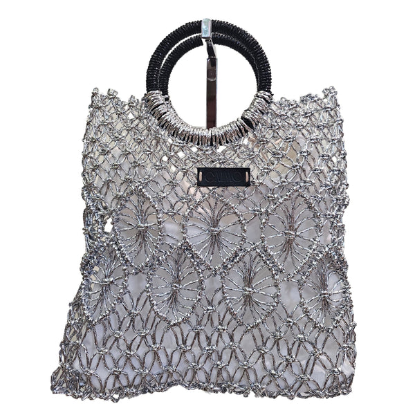 GAIMO, Raffia-Tasche in Silber