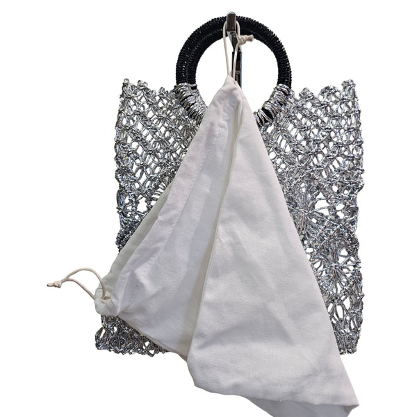 GAIMO, Raffia-Tasche in Silber