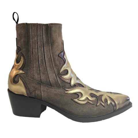 Ghost, Wildleder-Stiefelette mit Applikationen in Taupe/Gold
