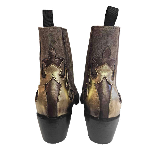 Ghost, Wildleder-Stiefelette mit Applikationen in Taupe/Gold