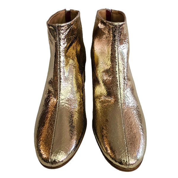 Halmanera, Crashleder-Stiefelette in Gold