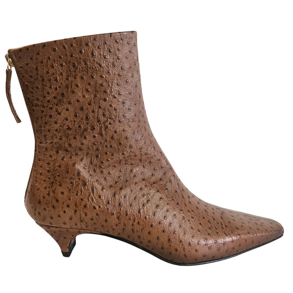 Halmanera, Stiefelette mit Straußenlederprägung in Cognac