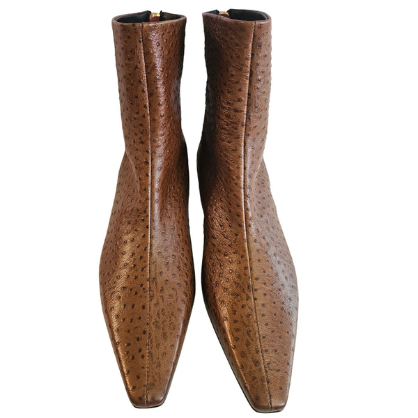 Halmanera, Stiefelette mit Straußenlederprägung in Cognac