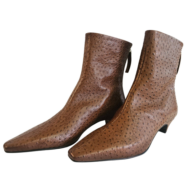 Halmanera, Stiefelette mit Straußenlederprägung in Cognac