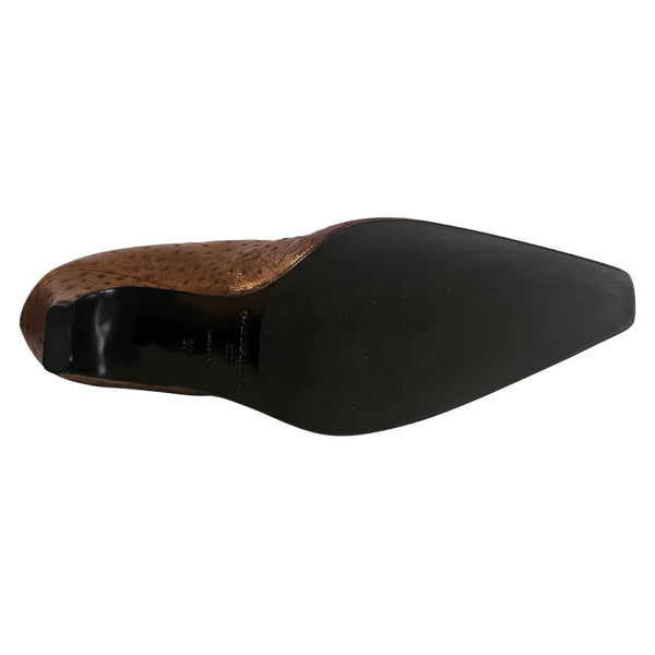 Halmanera, Stiefelette mit Straußenlederprägung in Cognac
