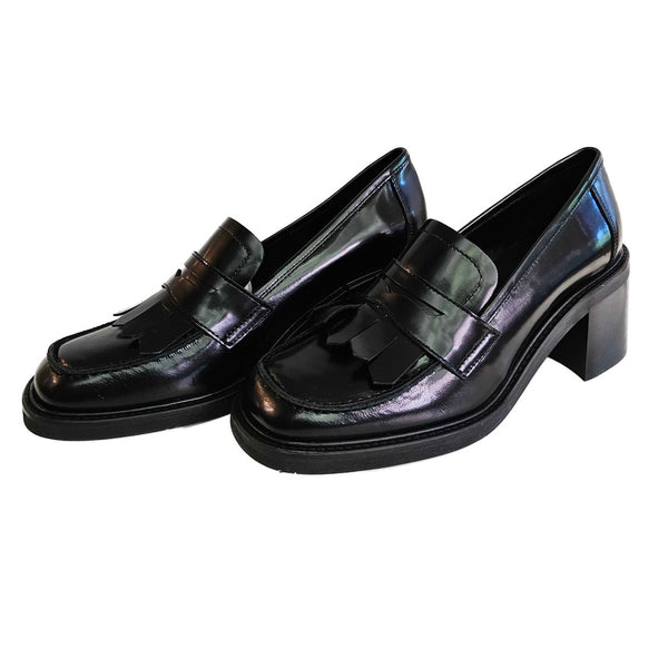 JHAY, Pennyloafer mit Tassel in Schwarz mit Blockabsatz