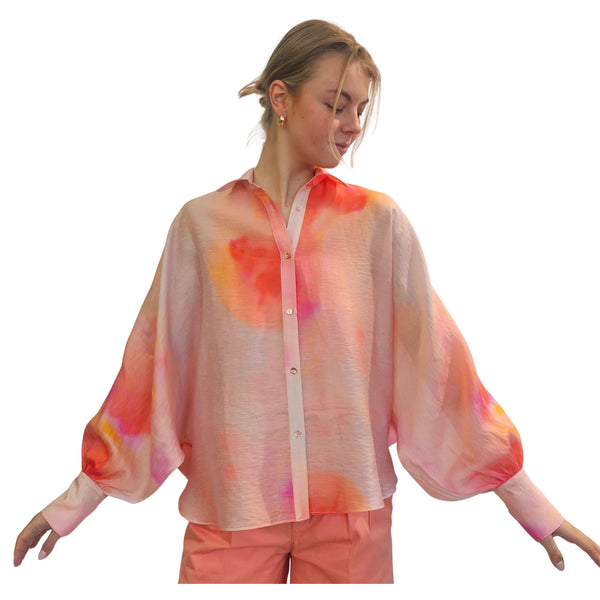 JIJI, Bluse ETTIÈNE in floraler Batikoptik Orange/Pink