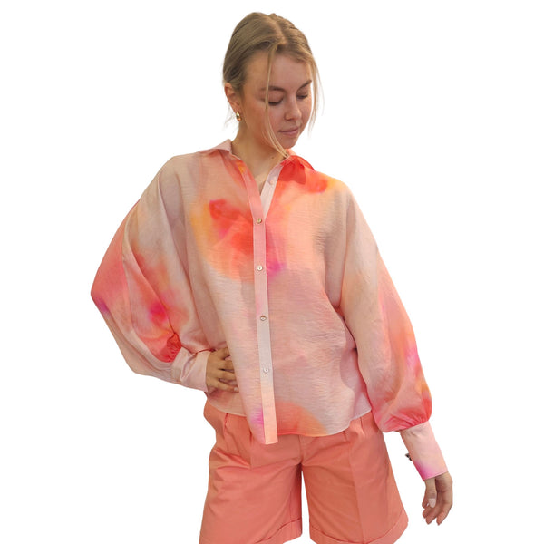 JIJI, Bluse ETTIÈNE in floraler Batikoptik Orange/Pink