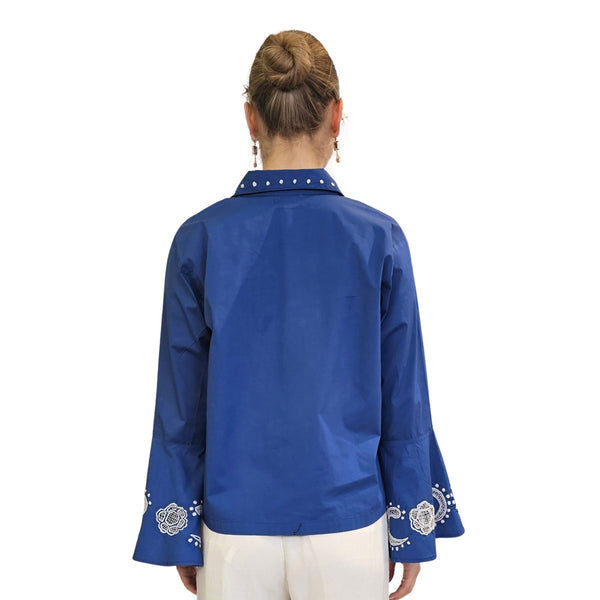 Joyce & Girls, Bluse "HASU" in Blau/Weiss mit Stickerei