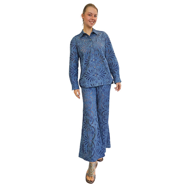 Joyce & Girls, Schlaghose "DENIM LACE - MUSTARD" in Denim Blue