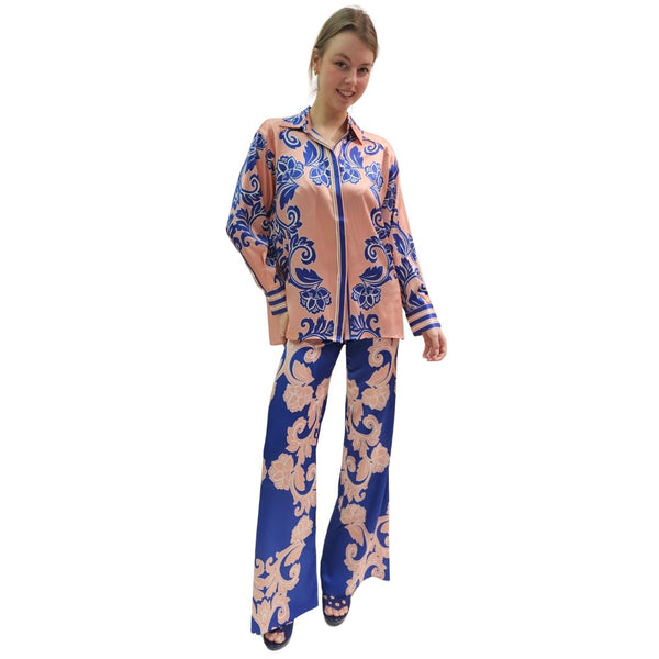 Joyce & Girls, DAX, Schlaghose in Royalblau-Altrosa