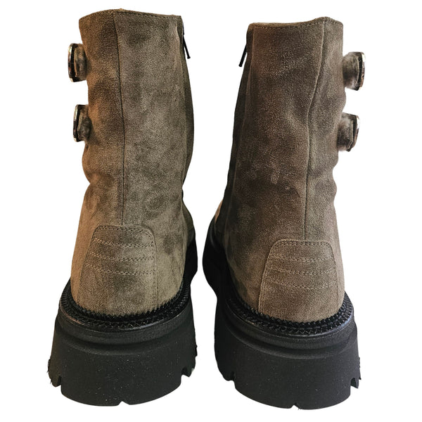 KRL-Kroll, Wildleder Schnürstiefelette mit Lammfell in Khaki