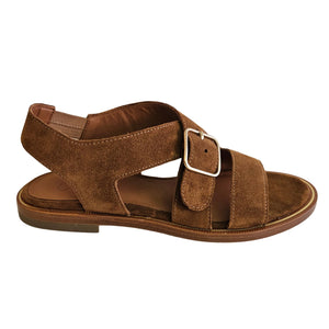 King Tartufoli,  flache, brandyfarbene Sandalette aus Wildleder