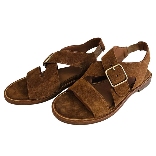 King Tartufoli,  flache, brandyfarbene Sandalette aus Wildleder