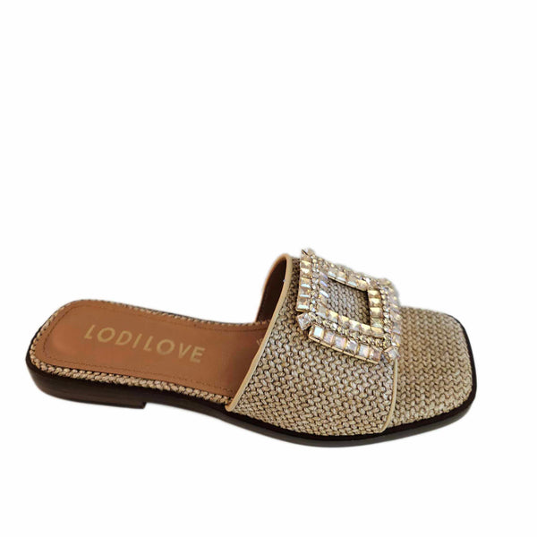 Lodi Love, flache Bastpantolette mit Strassspange