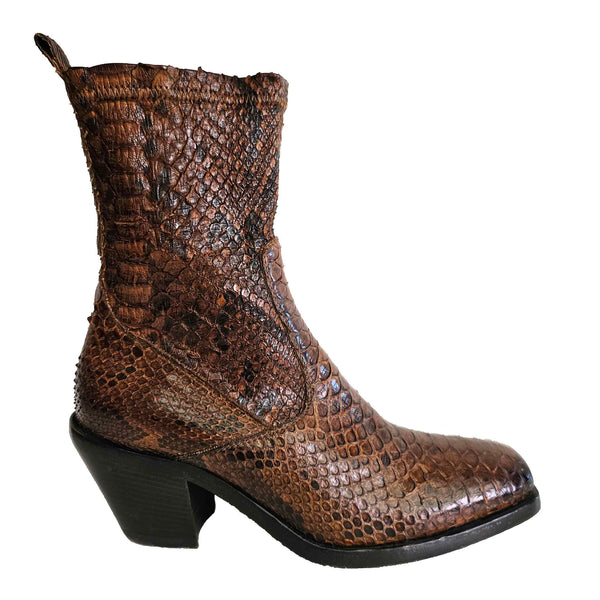 La Bottega di Lisa, Pythonleder-Stiefelette in Cognacbraun