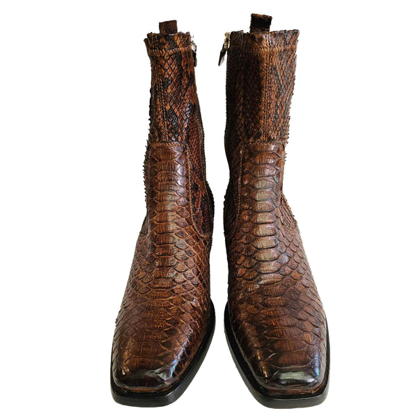 La Bottega di Lisa, Pythonleder-Stiefelette in Cognacbraun