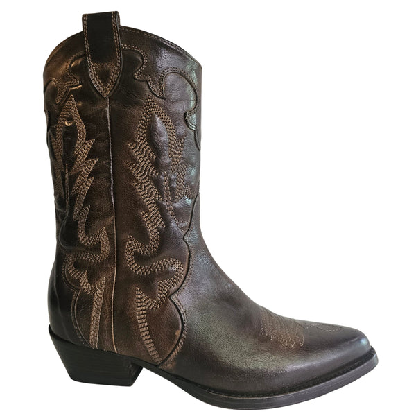 La Bottega di Lisa, Cowboystiefel in Antikbraun mit Stickerei