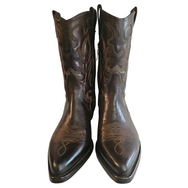 La Bottega di Lisa, Cowboystiefel in Antikbraun mit Stickerei