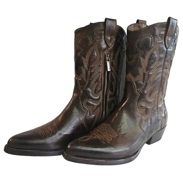 La Bottega di Lisa, Cowboystiefel in Antikbraun mit Stickerei