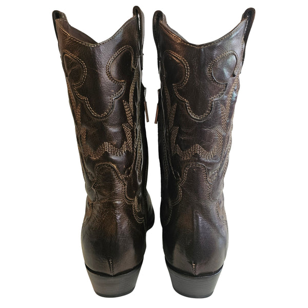 La Bottega di Lisa, Cowboystiefel in Antikbraun mit Stickerei