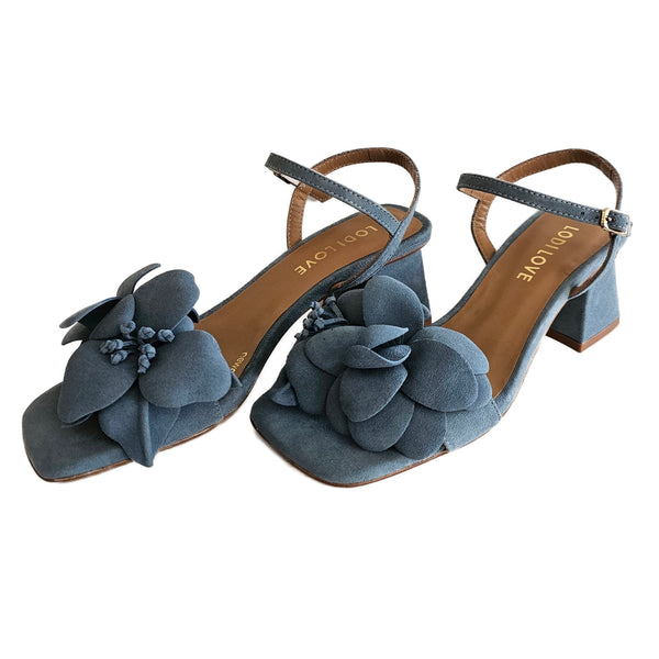 Lodi Love, Sandalette mit Blüten in Jeansblau