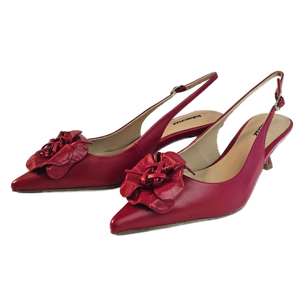 Lola Cruz, roter Sling Pumps mit Blüte