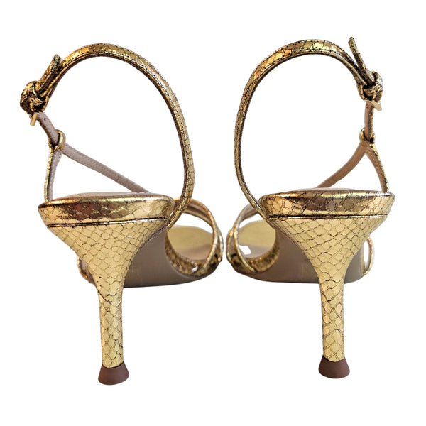Lola Cruz, geprägte Riemchensandalette in Gold