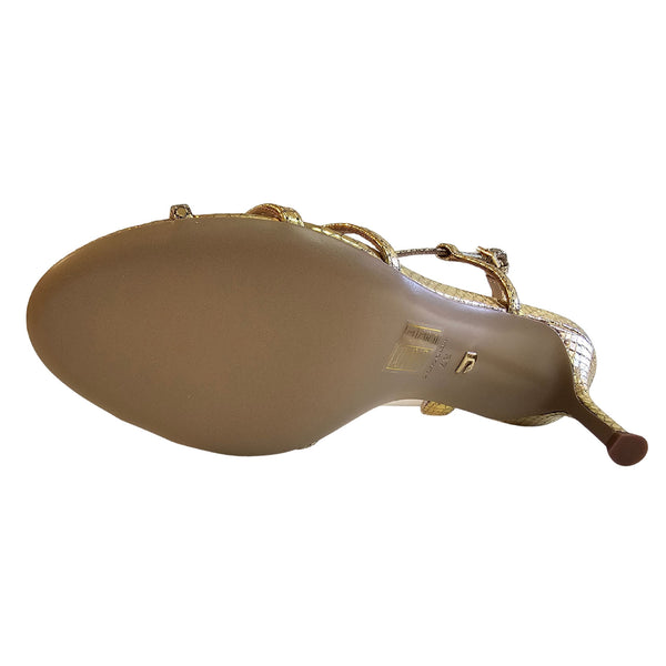 Lola Cruz, geprägte Riemchensandalette in Gold